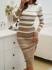 Office Ladies Knitted Dress Elegant Striped Print Slim Long-sleeved Dress Autumn Winter