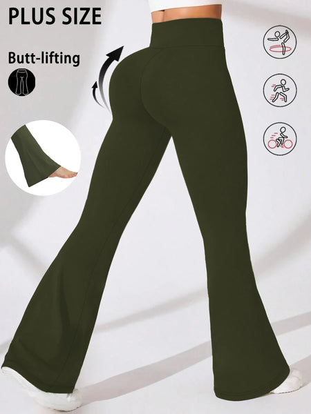 Plus Size Elegant Women's High-Waisted Flared Pants for Yoga Workout. Suitable for Women Leggings to Use for Leisure