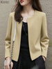 Elegant Chic Women's Lightweight Blazer Autumn O-Neck Long Sleeve Open-Front Solid Color Outerwear Office Lady S-3XL