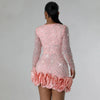 Women Dress Diamonds Splice Ruffles Mini Dresses Square Collar Full Sleeve Slim Fit Sold Evening Party Vestidos Elegant Ladies