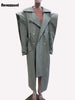 Autumn Long Oversized Ruffled Trench Coat for Women Drawstring Loose Elegant Chic Asymmetrical Overcoat
