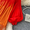 Tassel Patchwok Color Block Dress for Women Pleated Puff Sleeve Mid-calf Dresses Female Autumn