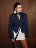 Striped Print V-neck Ribbon Suit Coat For Women Long Sleeve Buttons Office Lady Top Elegant Female Blazer Outwear