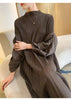 Puff Sleeve Pleated Dress Solid Color Long Length Women Loose Causal Elegant Dresses Designer Clothes Autumn 2DA1731