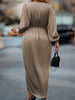 Women's Satin Evening Party Maxi Dress Draped Silk V-Neck Long Sleeve Office Lady Midi Dresses Vestidos Sexy Chic Robes Longue