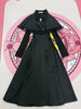 Gothic Y2K Lace Patchwork Black Midi Dress Women Japanese Splicing Lace Up Long Dress Sweet Lolita Bow Witch Anna Vestidos Mujer