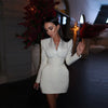 Elegant Women's Blazers Dress Chic V-neck Cinched Waist Shoulder Pads Dresses Long Sleeve Party Gowns Lady Suit Skirts