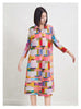 Printed Geometric Dress Women's Spring Lapel Single Breasted Color Block Loose A-line Stretch Dresses 2DB2204