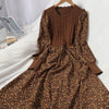 Autumn Winter Korean Patchwork Bandage Long Sleeved Knitted Dress Women's Slim Sweet Corduroy Flower Dresses