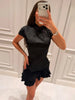 Solid Polka Dot Women's Mini Dress Deep V Neck Puff Sleeve Pleated Front Button A-line Short Dresses Elegant Party Lady Gown