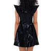 Women Metallic Shiny Dress Holographic Solid Color Turtleneck Pleated Dress Carnival Costume Gold Silver Rave Dress Outfits