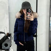 Autumn Winter Fur Collar Hooded Cropped Puffer Jacket Women's Warm Cotton Padded Jacket Short Top Windproof Coat Y2K High Waist