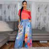 Women Fake Denim 3D floral Print Loose Wide Leg Jogger Pants Streetwear Active Hip Hop Sweatpants Trousers