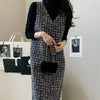 Women Dresses Tweed Japanese V Neck All Match Sequined Vestidos Mujer Korean Autumn Robe Femme Chic Clothes