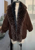 Vintage Thicken Faux Fur Woolen Jacket Women Hooded Pocket Lantern Sleeve Elastic Waist Coat Winter Female Daily Outwear