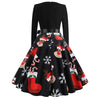 Retro Vintage Long Sleeve Winter Dress Women Floral Print Christmas Dresses Elegant Casual A-Line Robe Rockabilly Pinup Vestidos