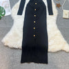Chic Sexy Wrap Hips Knitted Maxi Dress Women Brand Embroidery Long Sleeve Sweater Dress Autumn Vestido