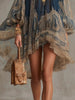 European and American Turtleneck Printed Chiffon Dress Loose Vacation Style Shawl Long-Sleeved Women's Dress
