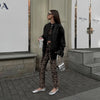 Vintage Leopard Print Denim Jean Women Y2K Casual High Waist Straight Pencil Long Pants Harajuku Streetwear Chic Female Trousers