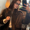 Women's Bomber Jacket Autumn Suede Crop Outerwears Khaki Darkkhaki Coats Coats & Jackets Chic Long Sleeve Tops