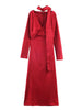 Satin Elegant Long Dress Female Lace-Up Scarf V-Neck Autumn Party Dress Gown Women's Commute Bodycon Dress