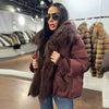 Puffer Coat Women Knit Sleeve Real Fur Coat Winter Large Real Raccoon Fur White Duck Down Jacket Oversized Feather Parka