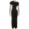 Sexy Solid Hollow Out Bodycon Dress Women One-shoulder Elegant A-line Belted Fit-and-flare Vestidos Lady Light Social Gowns