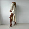 Lace-Up Long Overcoat Women's Coat Office Lady Elegant Woolen Furry Patchwork Long Sleeve Coats Loose Cardigan Jackets