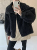 Faux Lambs Women Jacket Y2K Autumn Plush Thick Zipper Warm Coats Streetwear Long Sleeve All Match Hairy Outerwear