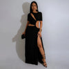 Women O-neck High Split Ruched Bodycon Midi Maxi Dress Fall Street Evening Party Club Vestidos Sexy Long Dresses