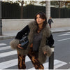 Elegant Solid Faux Fur Spliced Coat Women Lapel Long Sleeve Tassel Plush Outerwear Fall Winter Warm Streetwear