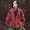 Winter Chinese Style Parkas For Women Bandage Plus Cotton Coats Long Sleeve Loose Pockets Vintage Cotton Parkas