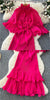 Stand-up Collar Dress Women's Autumn Pleated Ruffle Edge Hem Strap Waist Light Mature Loose Long Dress