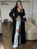 Black Lace-Up Dresses Woman Elegant Square Neck Long Sleeve Dresses Casual High Waisted Ankle-Length Dress