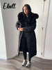 Warm Fur Collar Elastic Waist Hooded Coat Women's Elegant Waist-cinching Zippers Long Cotton Coats Winter Lady Outwear