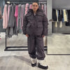 Women's Stripe Cotton Padded Coat Pant Set Loose Full Sleeve Hooded Zipper Jacket Elastic Waist Pants Winter Suits