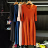 Spring Pleated Women's Bud Dress Round Neck Elegant Mid-Length V Collar Famale Clothing Chic 2DB6618