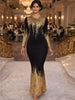Womens Elegant Crew Neck Long Sleeve Evening Party Floor Length Print Casual Long Mermaid Bodycon Sheath Long Dress