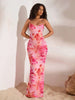 Women's Deep Draped Neck Backless Vacation Floral Print Maxi Knit Dress Elegant Party Dresses
