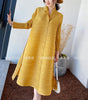 Pleated Triple Button Long Sleeve Lapel Dress Women Spring Korean Causal Elegant Clothes