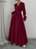 Women Maxi Dresses Elegant Lapel Neck Long Sleeve Fitted Waist Belted Wrapped Long Dress Commuting Woman Clothes