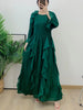 Ruffles Pleated Dress Women Round Neck Flare Sleeves Solid Maxi Belt Dresses Party Spring 2AA1502