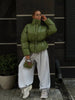 Women High Stand Collar Solid Puffer Jacket Elastic Cinched Waist Peplum Hem Zip Back Thick Padded Coat Warm Winter Street Coats