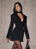 Chic Waist Cinching Women Mini Dress Full Sleeve Deep V-neck Double Breasted Short Dresses Lady Daily Party Street Gown