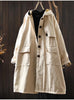 Women Vintage Hooded Button Parkas Plus Cotton Winter Coats Solid Color Patchwork Pockets Warm Long Parkas
