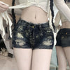 American Y2K Hole Denim Shorts Women Sexy Low-Waisted Skinny Mini Shorts Female Streetwear Short Jeans