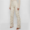 1PC Brown Faux PU Leather Pleated High Waist Stacked Pants Women Slim Hipster Street Style Long Trousers Female 2#