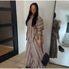 Striped Long Pants Set Color Block Turn Down Collar Three Quarter Sleeve Shirt Wide Leg Bottoms Casual Chic Women Outfits