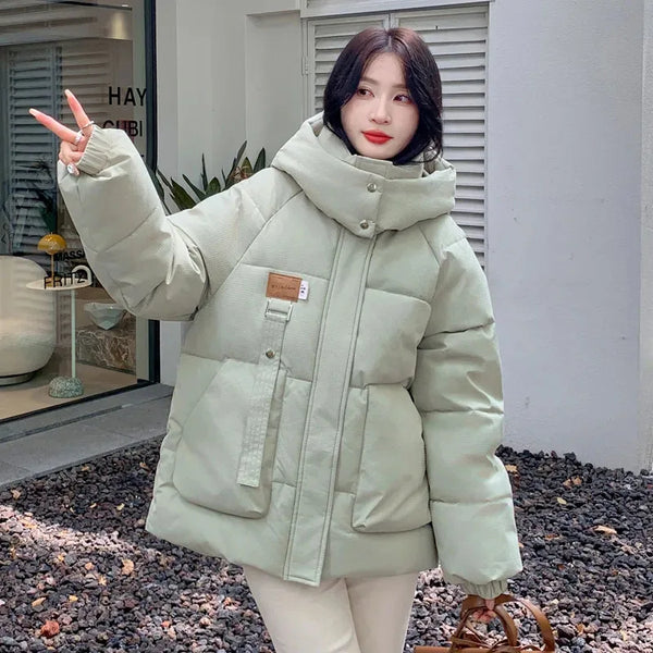 Autumn Winter Cotton Jacket Women's Korean Cotton-Padded Thicken Warm Hooded Parkas Short Coat Female Casual Ladies Top