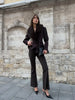 Women Wool Blend Blazer Coat With Large Faux Fur Collar Fitted Waist Double Breasted Winter Outerwear